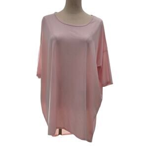 LulaRoe Solid Pink Irma High Low Short Sleeve Tunic Top Womens Size L